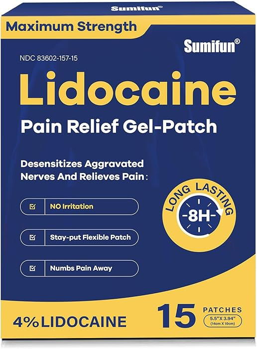 Sumifun 4% Lidocaine Pain Relief Patches 15 Counts Maximum Strength Numbing Gel Patch for Back Kn... | Amazon (US)