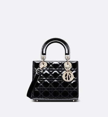 Small Lady Dior Bag Black Patent Cannage Calfskin | DIOR | Dior Couture