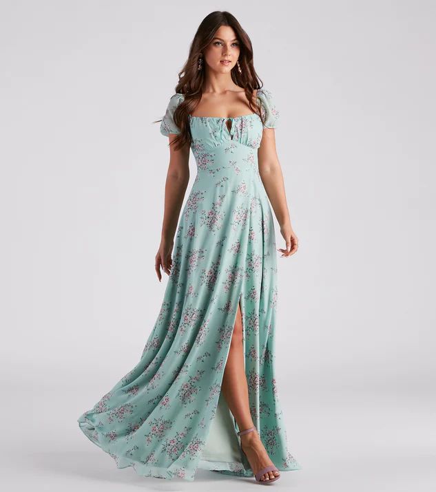 Maybelle Formal Floral Chiffon A-Line Dress | Windsor Stores