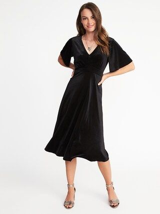 Old Navy Womens Fit & Flare Velvet Midi Dress For Women Black Size L | Old Navy US