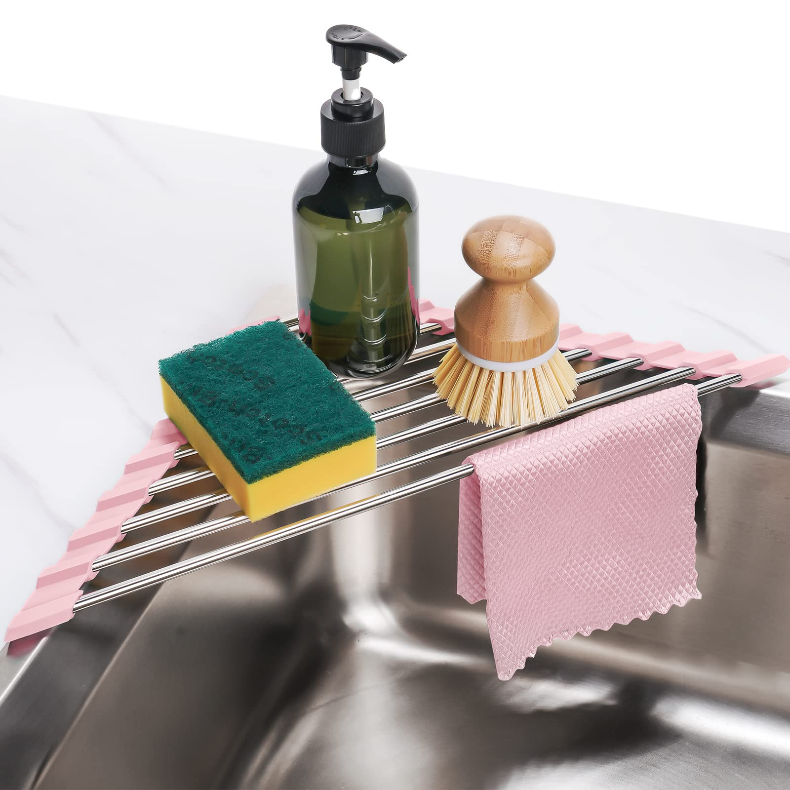 Tomorotec Triangle Foldable Dish Drying Rack, Small Roll-Up Stainless Steel Over Sink Drainer for... | Amazon (US)