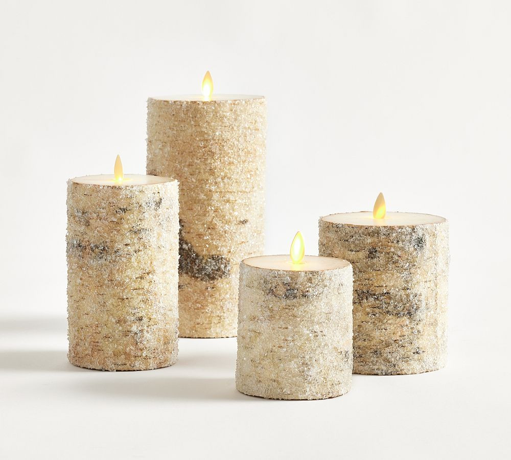 Premium Flickering Flameless Wax Pillar Candle - Sugared Birch | Pottery Barn (US)
