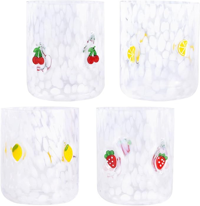 4 PCS 14 Ounce Icon Juice Glasses,Anthropology Glass Cups,Juice Drinking Cups,Four Patterns,Stron... | Amazon (US)