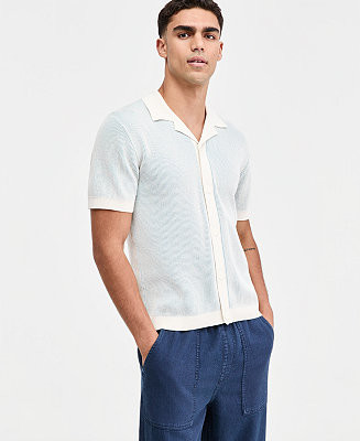 Men's Plaited Short-Sleeve Camp Shirt | Macy's