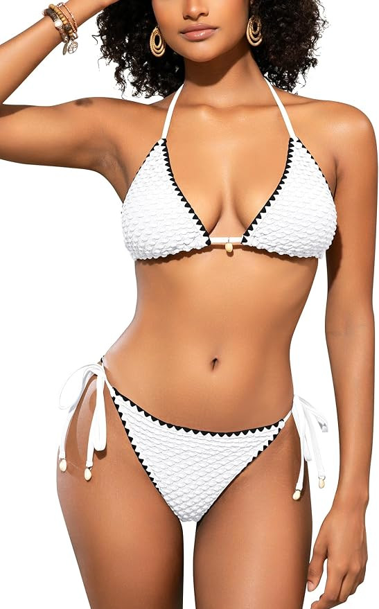 SHEKINI Women Triangle Bikini Sets 2 Pieces Halter Neck Swimming Costume Low Waisted Sexy Tanga S... | Amazon (UK)