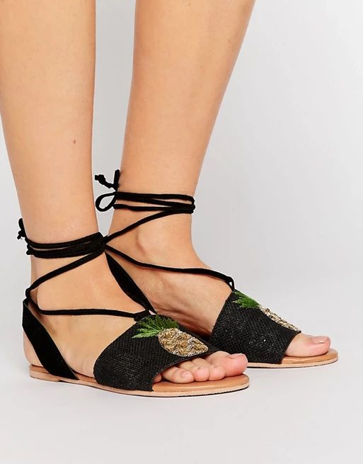 ASOS FELICIA Suede Pineapple Tie Leg Flat Sandals | ASOS UK
