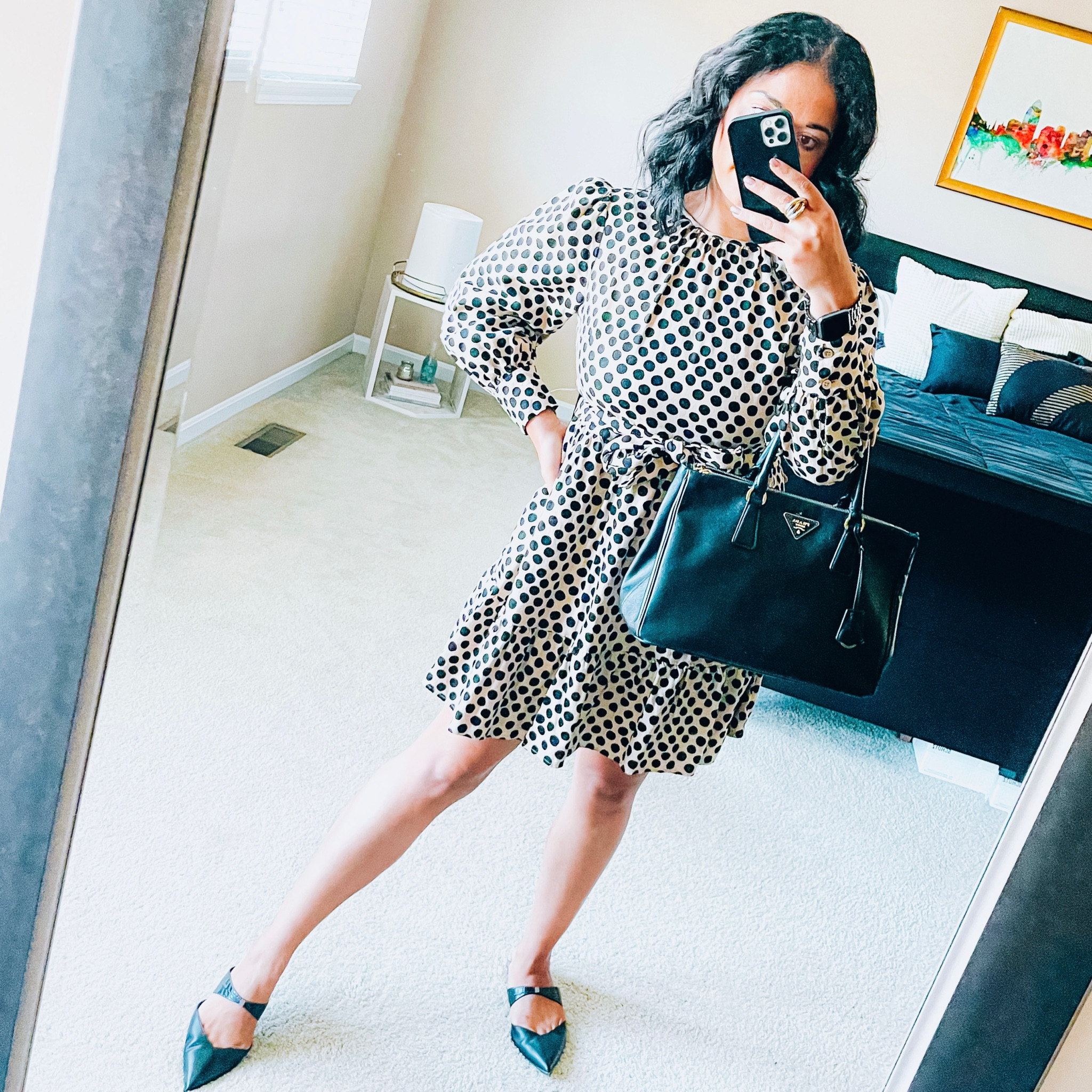 Pre-fall business casual
Prada bag 
Polka dot dress
Black flats 


#LTKshoecrush #LTKunder100 #LTKstyletip