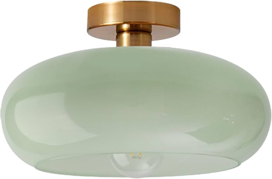 Mid Century Ceiling Light Fixture - Milk Glass Shade, Gold Modern Flush Mount Lamp for Hallway, D... | Amazon (US)