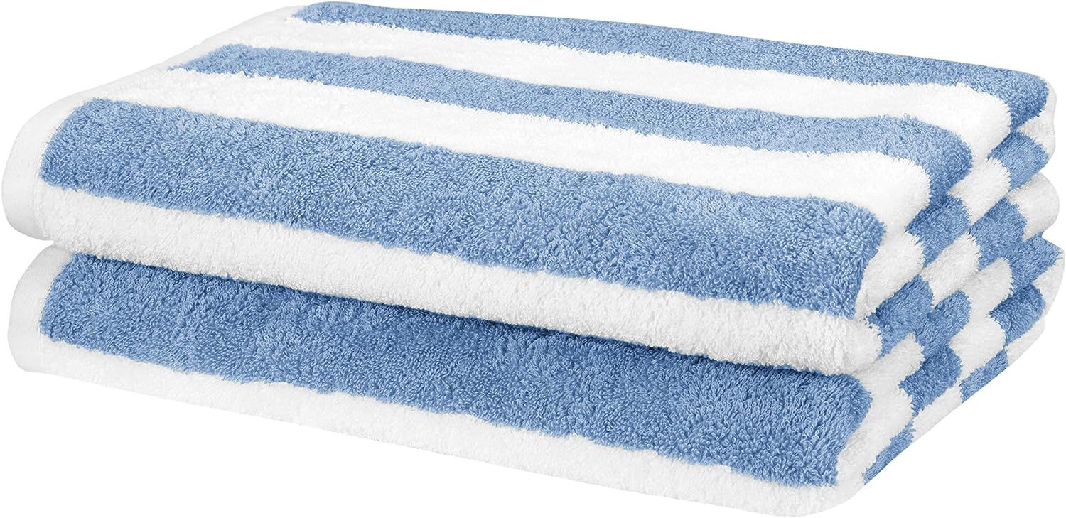 Amazon Basics Cabana Stripe Beach Towel - Pack of 2, Sky Blue | Amazon (US)