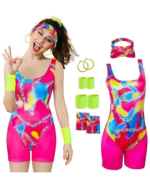 ZOKJFDK 80s Workout Costume for women Halloween Cosplay Couples Outfits Swimwear Suit 80s 90s Wor... | Amazon (US)