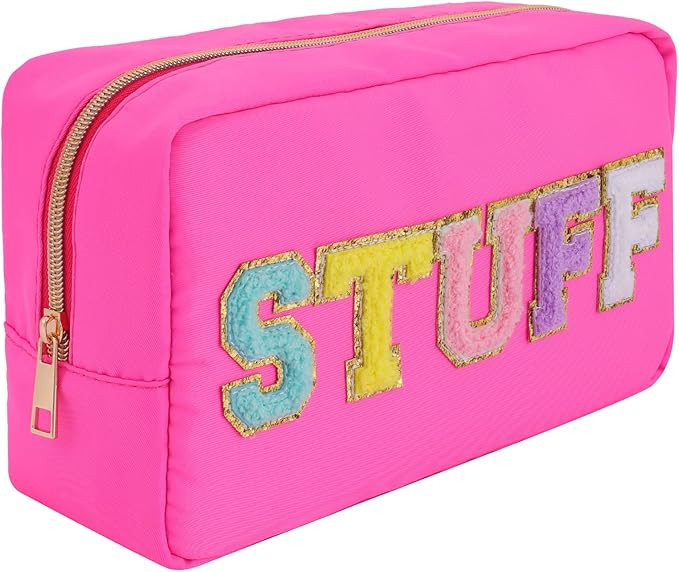 Preppy Patches Makeup Bag Pencil Case Nylon Makeup Pouch Chenille Letter Cosmetic Bag Stuff Varsi... | Amazon (US)