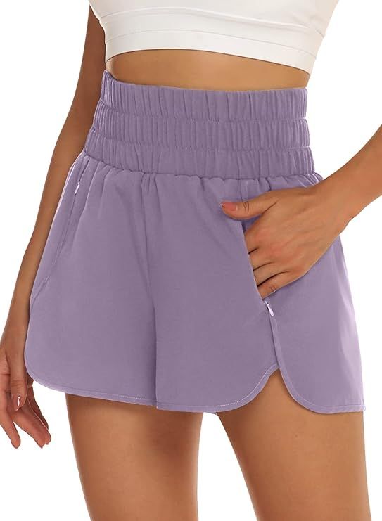 DOROSE Womens Running Shorts High Waisted Tummy Control Workout Athletic Shorts with Zipper Pocke... | Amazon (US)