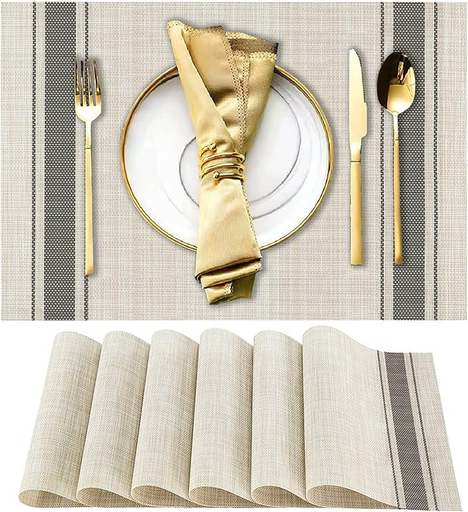 DACHUI Placemats Set of 6, Soft & Elegant Woven Vinyl Place Mats, Water Resistant, Heat Resistant... | Amazon (US)