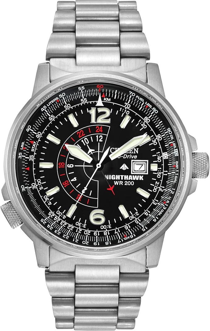 Citizen Men's Eco-Drive Promaster Air Nighthawk Pilot Watch in Stainless Steel, Black Dial (Model... | Amazon (US)