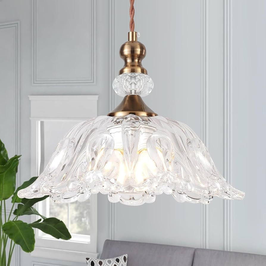 Vintage Small Glass Pendant Light Fixtures for Kitchen Island 10.6" Farmhouse Brass Gold Adjustab... | Amazon (US)