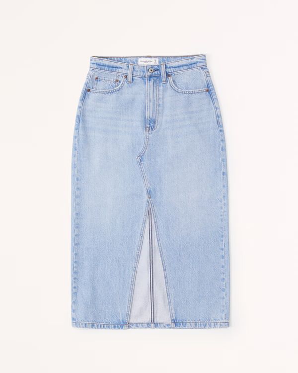 Women's Denim Midi Skirt | Women's New Arrivals | Abercrombie.com | Abercrombie & Fitch (US)