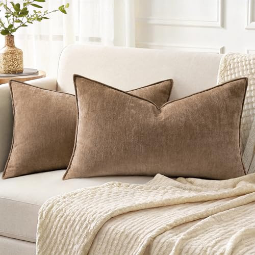 decorUhome Chenille Brown Velvet Throw Pillow Covers 12x20 Set of 2 | Amazon (US)