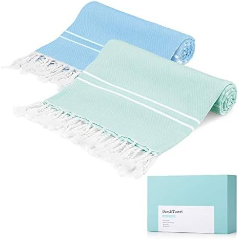 WIIKWEEK Turkish Beach Towels Set of 2, 38”X71” 100% Cotton Lightweight Turkish Towel, Quick Dry and | Amazon (US)