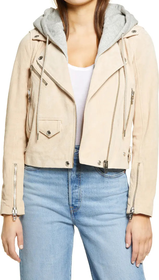 BLANKNYC Suede Hooded Leather Moto Jacket | Nordstrom | Nordstrom