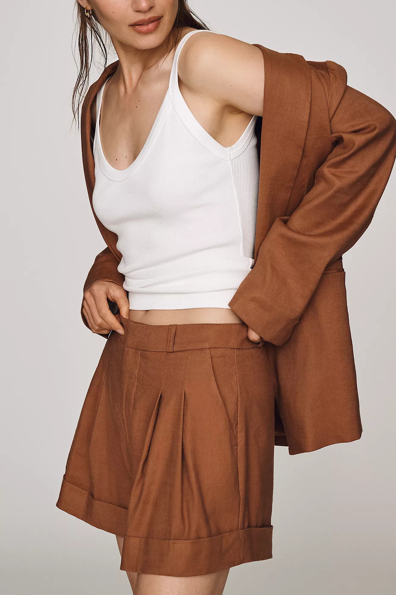 Maeve Avery Linen Stretch Roll Cuff Shorts | Anthropologie (US)