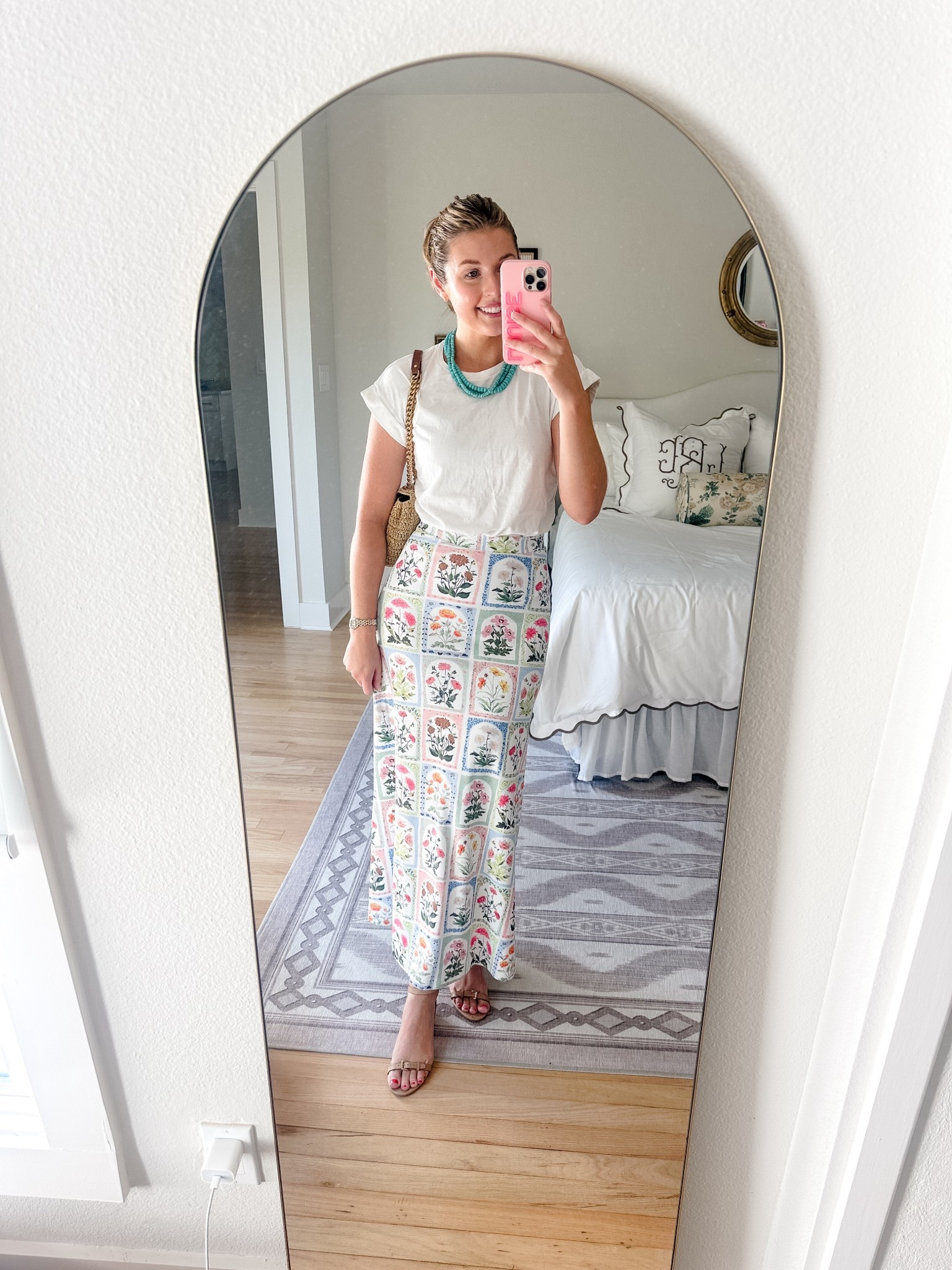 OOTD for church today! Exact white tee is old, linked similar! Wearing an XS in skirt