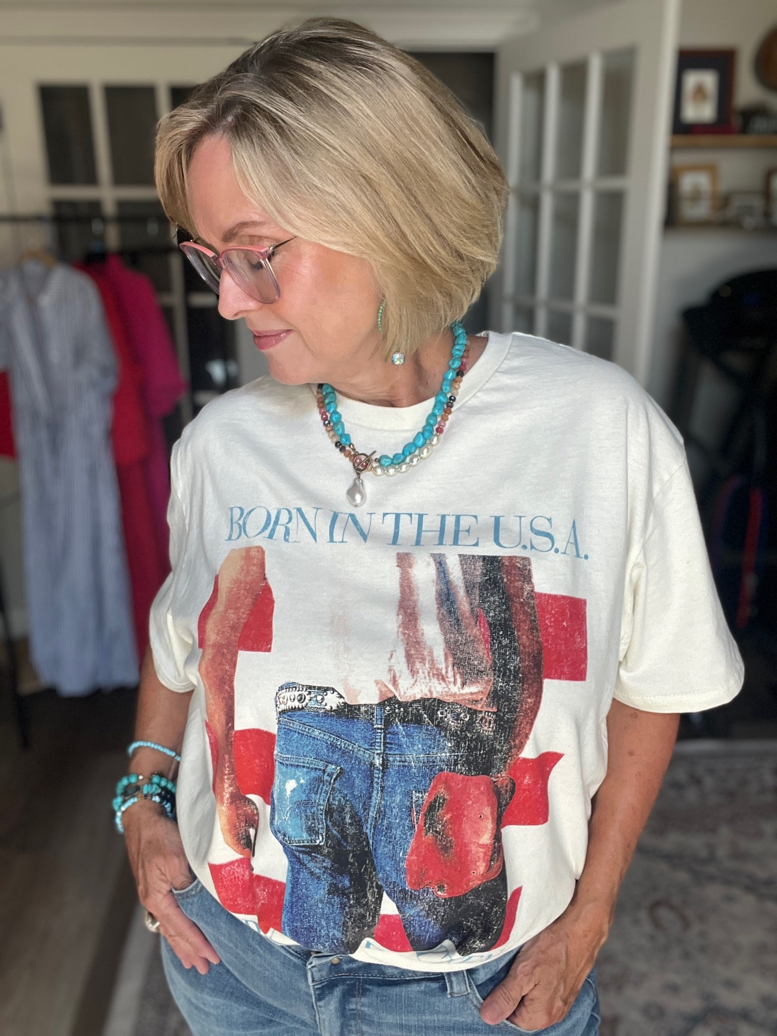 Bruce said it best! Born in the USA! This tee is oversized and is a fun way to liven up your festive summer outfit.

#LTKMidsize #LTKSeasonal