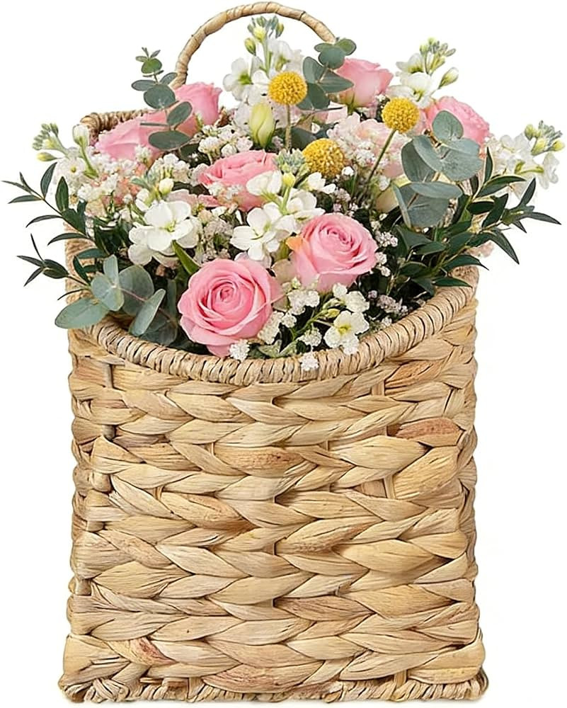 Woven Wall Hanging Basket \u2013 Water Hyacinth Flat Back Basket for Front Door, Wall Mounted Sto... | Amazon (US)