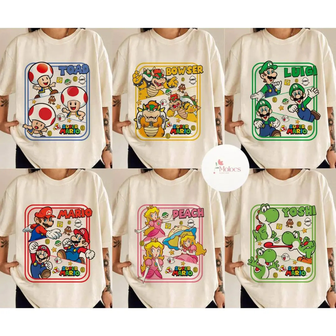 All Characters Super Mario Shirt, Mario Luigi Princess Peach Birthday Girl, Birthday Boy, Mario B... | Etsy (Global)