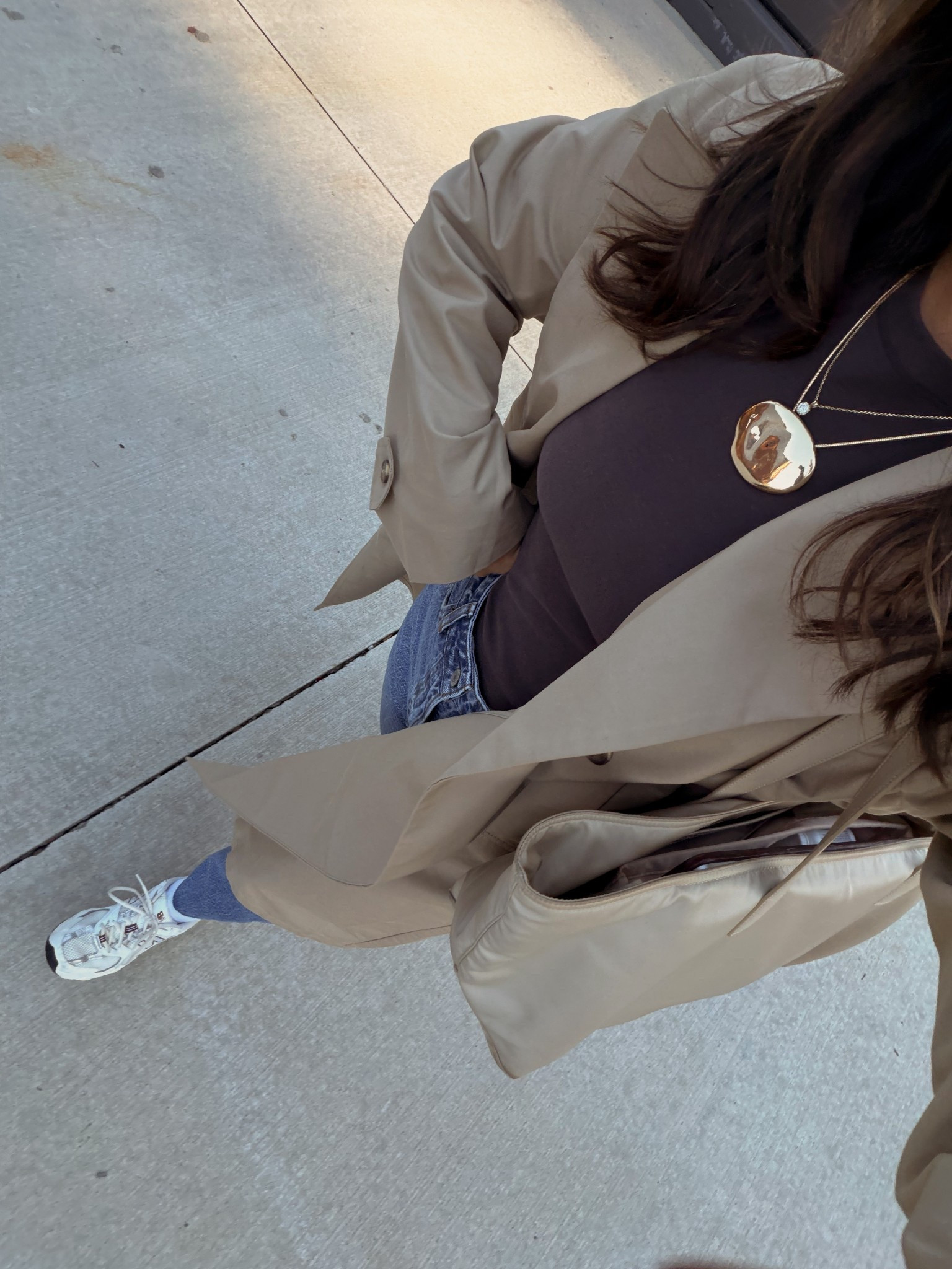 Fitted long sleeve, trench, & a cropped wide leg jean has been my go-to lately!