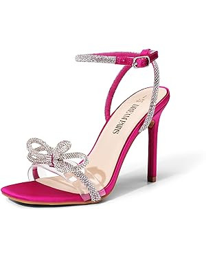 DREAM PAIRS Women's Double Bowknots Crystal Sandals Clear Slingback Heels Square Toe Shoes for Pa... | Amazon (US)