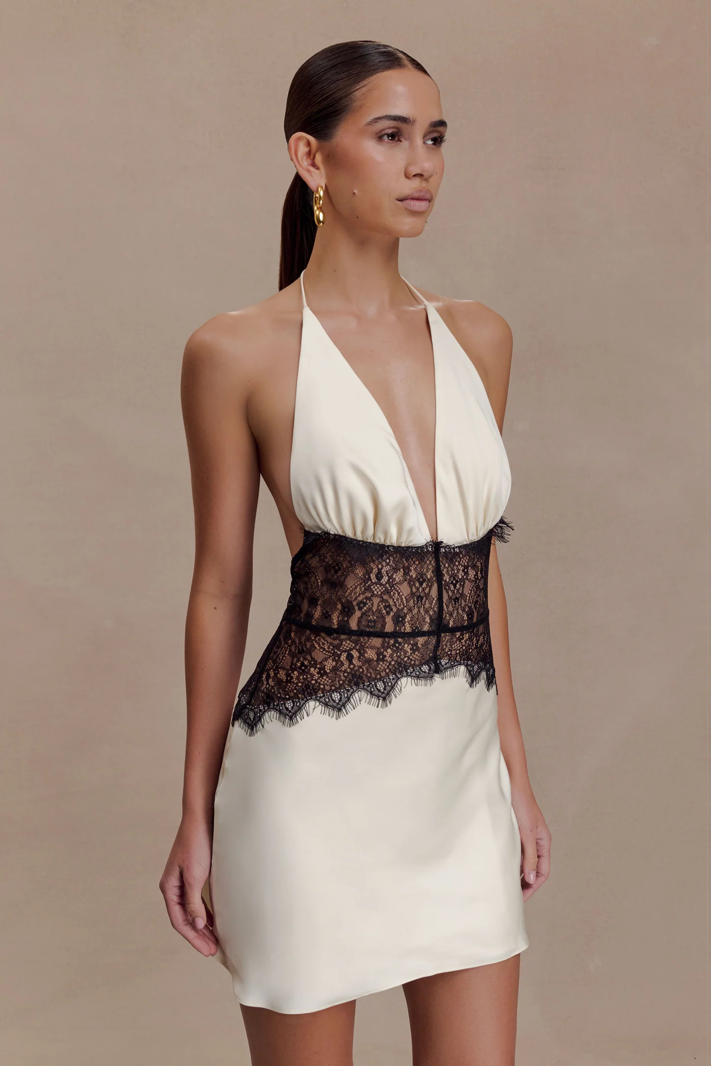 Dinah Lace And Satin Mini Dress - Black/Ivory | Meshki (APAC)
