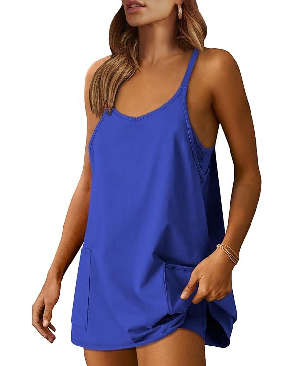 Caracilia Womens Summer Mini Dress 2024 Casual Sleeveless Spaghetti Strap Sundress Trendy Short T... | Amazon (US)
