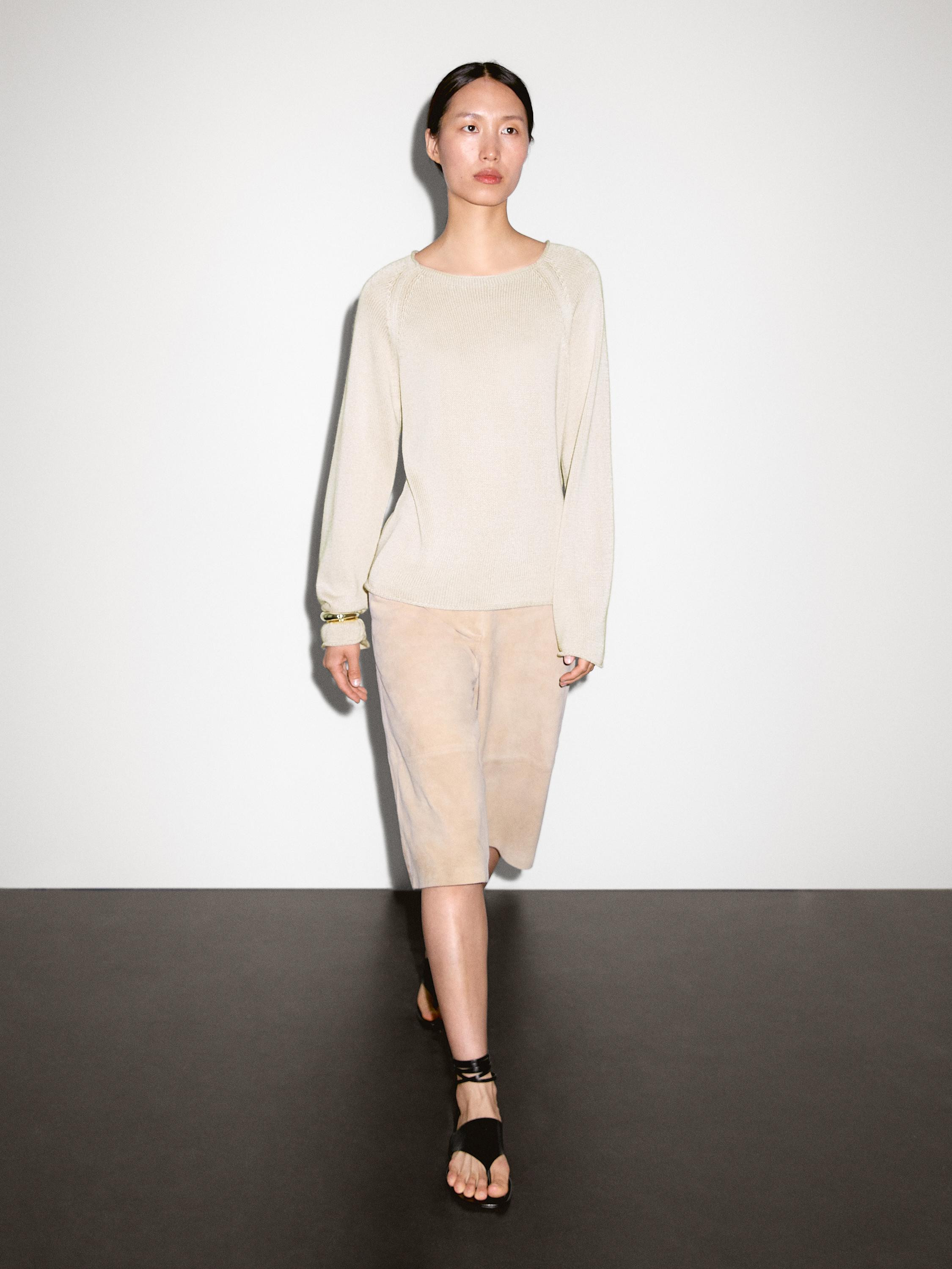 Purl knit cutwork sweater | Massimo Dutti US