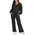Caracilia Women's Two Piece Outfits Matching Sets Long Sleeve Pullover Tops and Wide Leg Pants Tr... | Amazon (US)