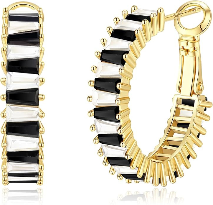 Trendy 14K Gold Plated Hoop Earrings for Women, Chunky Gold/Silver Earrings for Women Cubic Zirco... | Amazon (US)