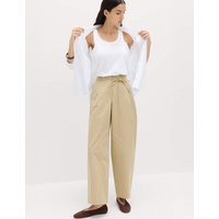 M&S Pure Cotton Barrel Leg Trousers Beige | Marks & Spencer (UK)