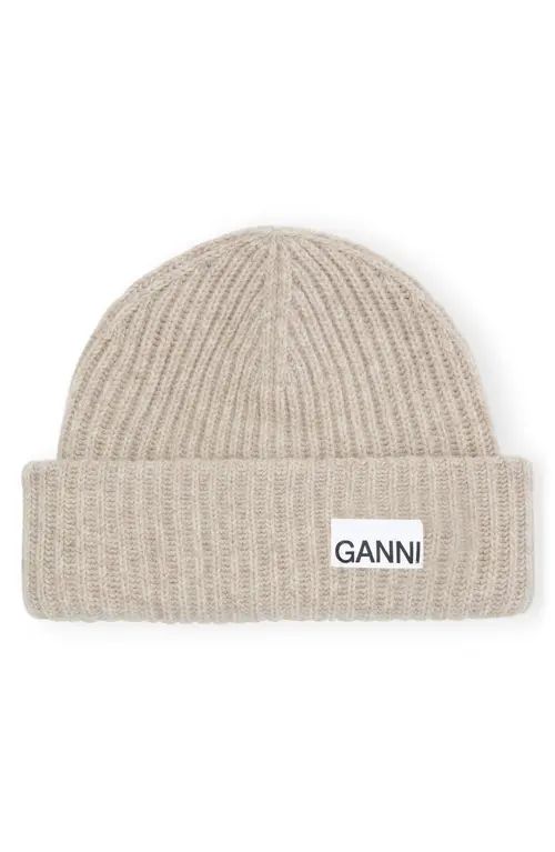 Ganni Structured Rib Wool Blend Beanie in Brazilian Sand at Nordstrom | Nordstrom