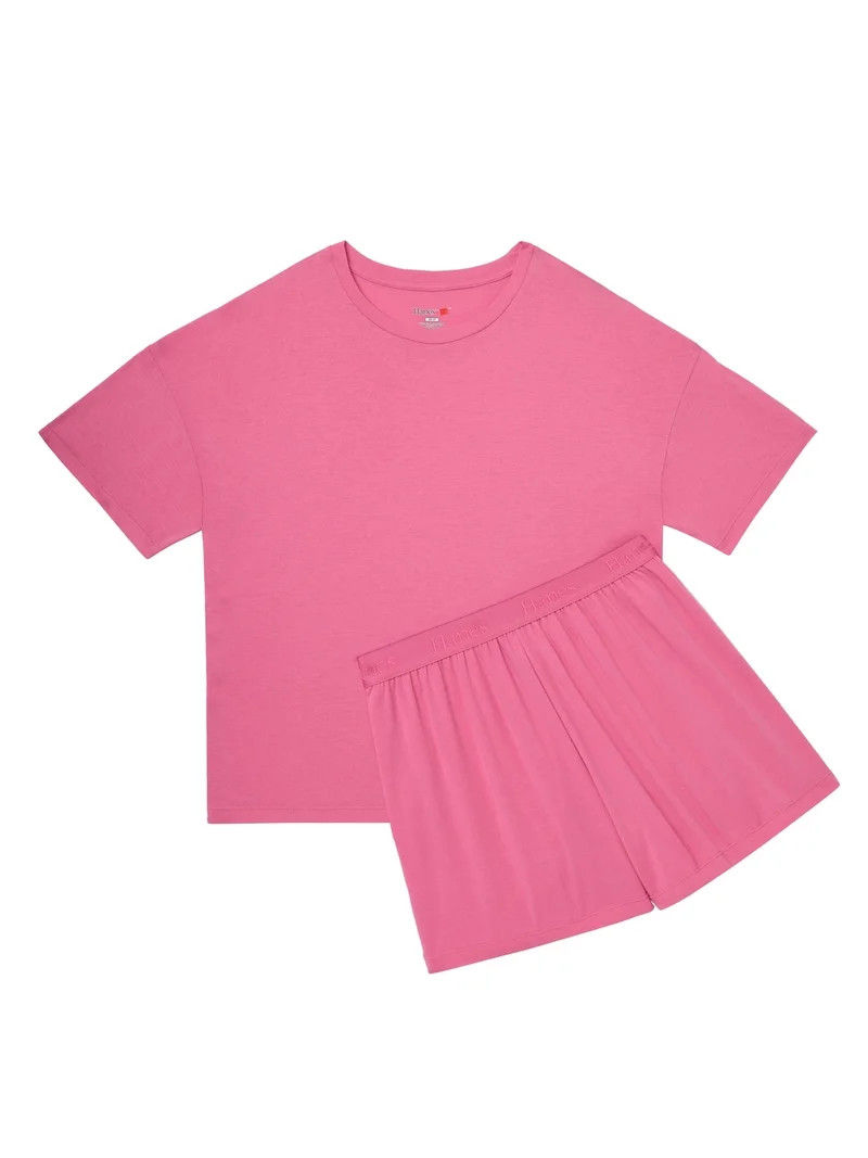 Hanes Comfywear Women's Pajama Set, Loungewear Top & Sleep Shorts Parrot Pink/Parrot Pink XL | Walmart (US)