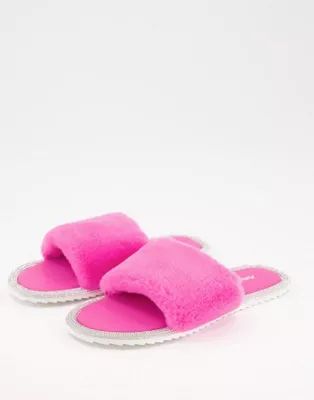 Public Desire Starlight fluffy slippers in pink | ASOS (Global)