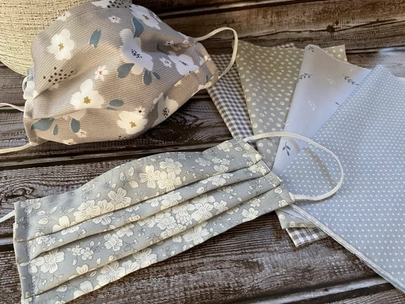 Neutral Gray Adult Reusable/Washable Face Masks - Pleated, Double Layered, Men/Women, Nose Wire, ... | Etsy (US)