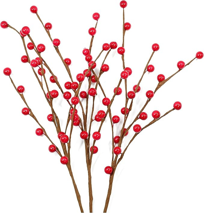20 Pcs Artificial Red Berries Stems 13.5" Waterproof Berry Branches for Home Holiday Wedding DIY ... | Amazon (US)