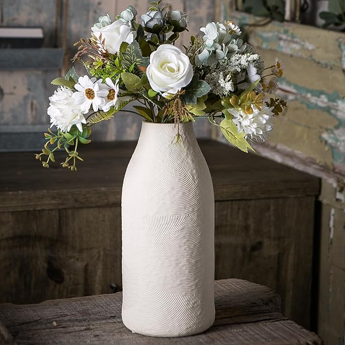 Large Textured Vase, Boho Ceramic Vase for Modern Farmhouse Home Decor, Pottery Vases for Flowers... | Amazon (US)