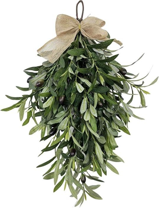 Artificial Olive Branch Wreath Teardrop Swag 24 Inch, Faux Greenery Hanging Pendant for Front Doo... | Amazon (US)