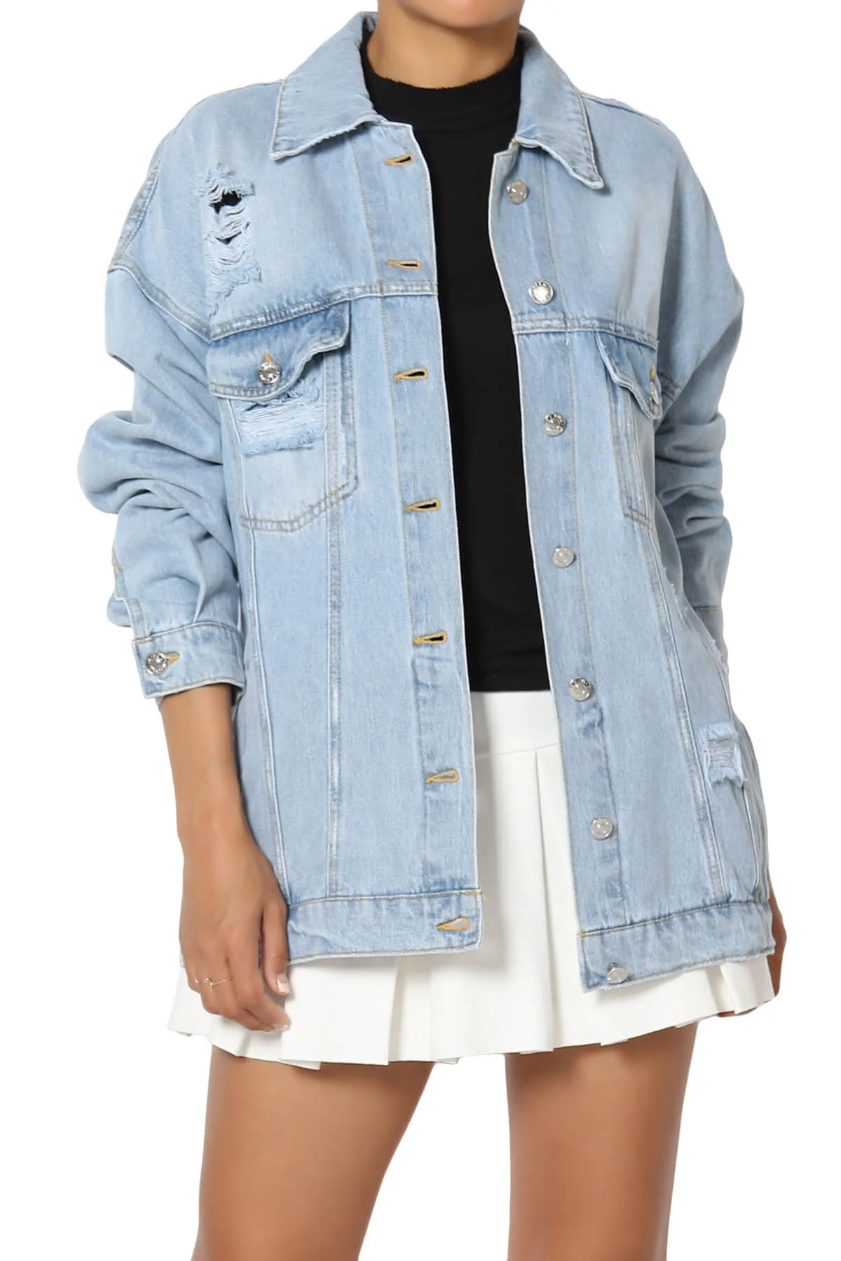 TheMogan Women's Casual Oversized Boyfriend Denim Jacket Distressed Relaxed Jean Outer | Walmart (US)