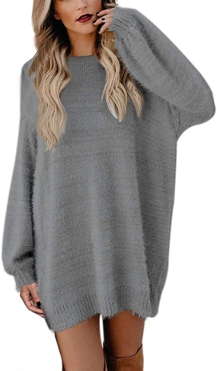 Meenew Women's Crewneck Oversized Loose Long Pullover Sweater Dress with Pockets | Amazon (US)