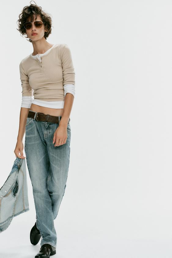 Zara - Henley T-Shirt - Beige - L - Woman | Zara AU