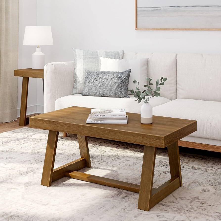 Plank+Beam Classic Rectangular Coffee Table, 40 Inch Farmhouse Coffee Table, Mini Center Tables f... | Amazon (US)