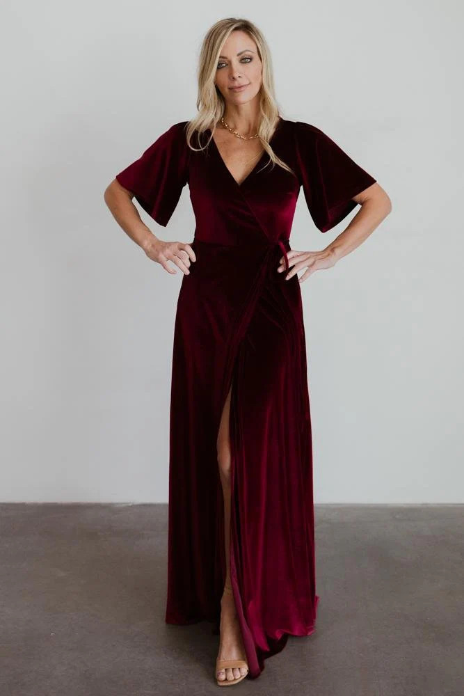 Meghan Velvet Wrap Maxi Dress | Mulberry | Baltic Born