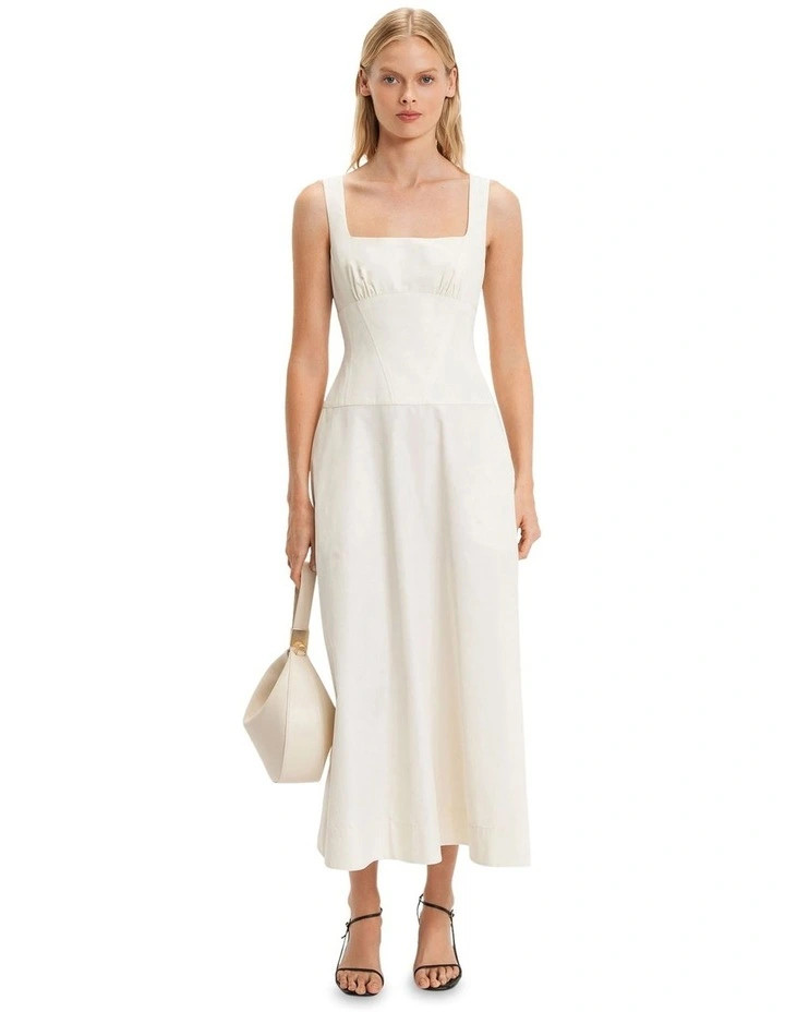 Cotton Panelled Midi Dress in Ivory | Myer