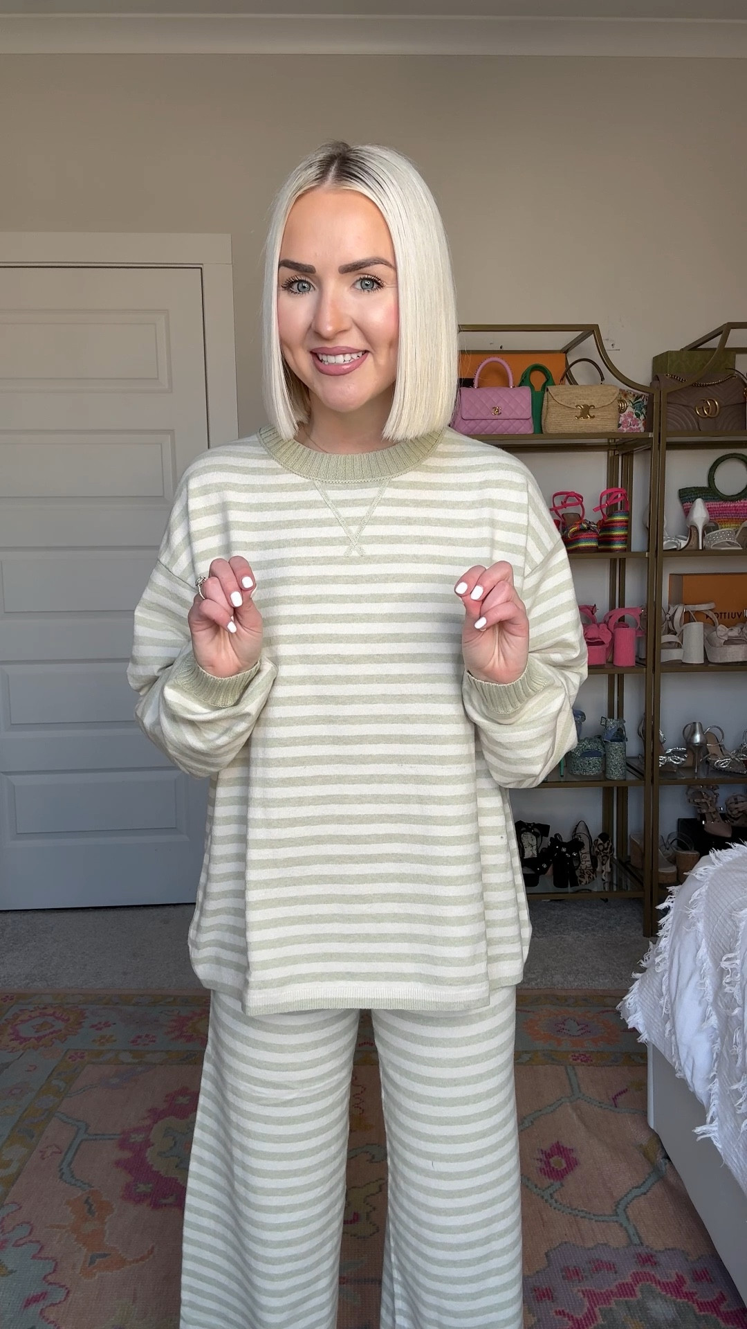 Daily drills inspired stripe set (size XS in both - I’m 5’2 and 110 pounds) / brown polkadot midi skirt (size XXS - has an elastic back waist) / pink sweatshirt and shorts set (size XS in both) 

#LTKgrwm #LTKFindsUnder100 #LTKPetite